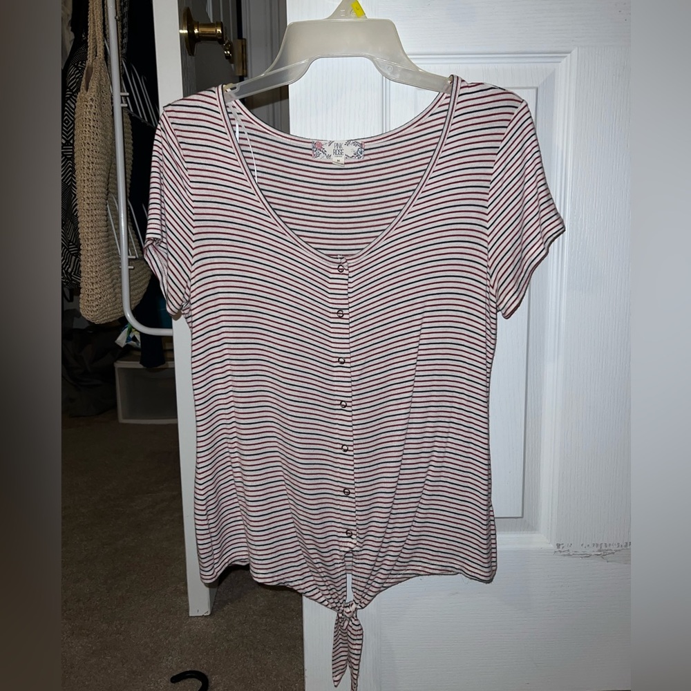 Pink Rose blue and red striped top